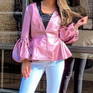 METALLIC PINK PEPLUM JACKET